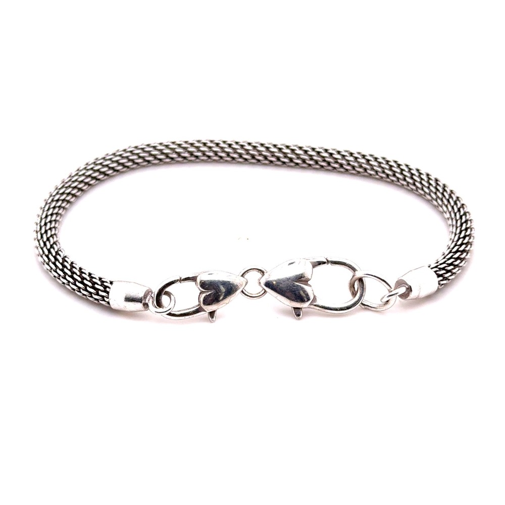 Brighton Silver Tone Mesh Chain Bracelet Heart Lobster Clasp 8.5 Inch